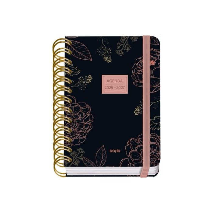 Dohe Premium Noir Agenda Escolar 26/27 - Formato A6 - Dia Pagina - Papel Offset Ahuesado 80g - Cubierta de Carton Plastificado -