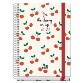 Dohe Prime Cerezas Agenda Escolar 26/27 - Formato A5 - Semana Vista - Papel Offset Ahuesado 70g - Cubierta de Carton Plastificad