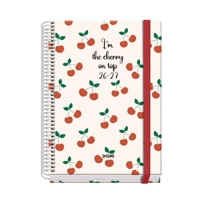 Dohe Prime Cerezas Agenda Escolar 26/27 - Formato A5 - Semana Vista - Papel Offset Ahuesado 70g - Cubierta de Carton Plastificad