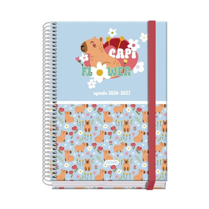 Dohe Prime Capi Flower Agenda Escolar 26/27 - Formato A5 - Semana Vista - Papel Offset Ahuesado 70g - Cubierta de Carton Plastif