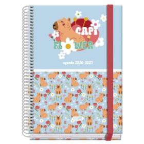 Dohe Prime Capi Flower Agenda Escolar 26/27 - Formato A5 - Dia Pagina - Papel Offset Ahuesado 70g - Cubierta de Carton Plastific