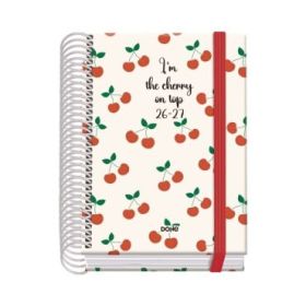 Dohe Prime Cerezas Agenda Escolar 26/27 - Formato A6 - Dia Pagina - Papel Offset Ahuesado 70g - Cubierta de Carton Plastificado