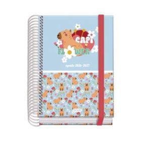 Dohe Prime Capi Flower Agenda Escolar 26/27 - Formato A6 - Dia Pagina - Papel Offset Ahuesado 70g - Cubierta de Carton Plastific