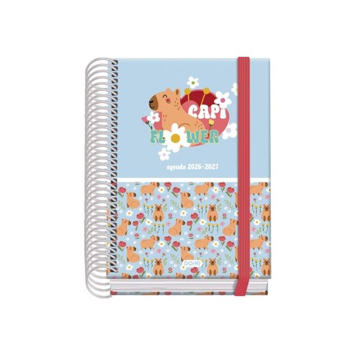 Dohe Prime Capi Flower Agenda Escolar 26/27 - Formato A6 - Dia Pagina - Papel Offset Ahuesado 70g - Cubierta de Carton Plastific