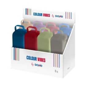 Dohe Colour Vibes Expositor con 8 Portatodo - Cremallera - Tirador de Goma - Silicona de Tacto Suave - Asa Lateral - Colores Sur