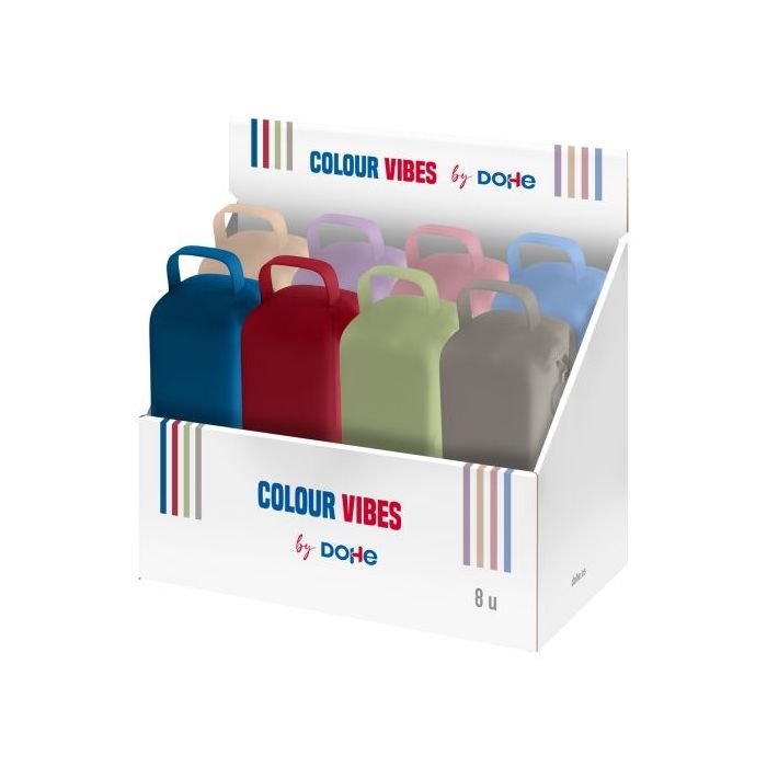 Dohe Colour Vibes Expositor con 8 Portatodo - Cremallera - Tirador de Goma - Silicona de Tacto Suave - Asa Lateral - Colores Sur