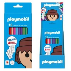 Dohe Playmobil Expositor con 12 Packs de 12 Lapices de Colores - Incluye 4 Hojas para Colorear en cada Pack - Mina de 2.8mm - Fo