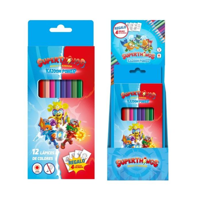 Dohe Superthings Expositor con 12 Cajas de 12 Lapices de Colores - Forma Hexagonal - Mina de 2.8mm - Plantillas para Colorear In