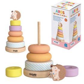 Dohe Juego Educativo de Aros Apilables de Madera Natural - Bordes Redondos - Varilla de Seguridad - Estimula la Coordinacion Ojo