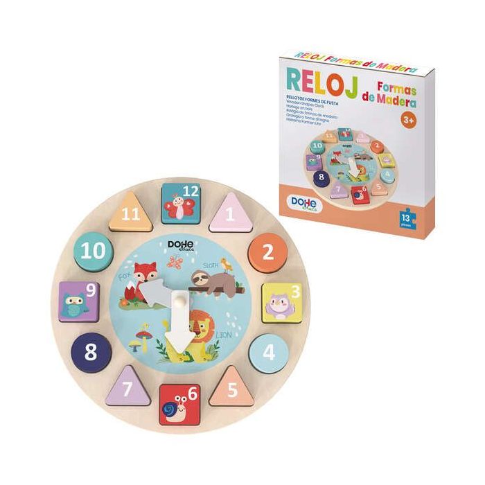 Dohe Juego Educativo de Formas Geometricas de Madera - Bordes Redondos - Tacto Suave - Colores Llamativos - Motivo Reloj - Estim