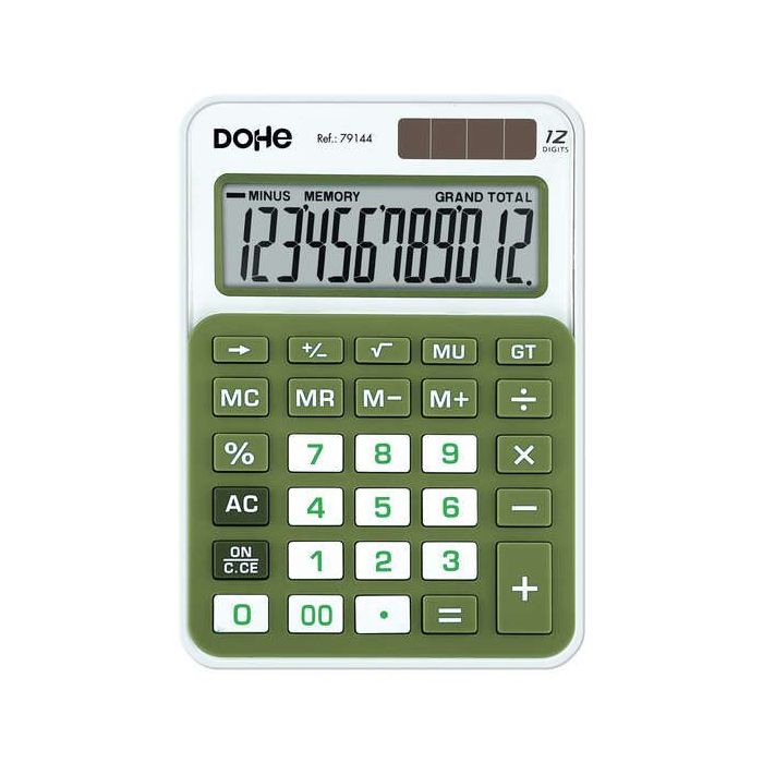 Dohe Calculadora Electronica de 12 Digitos - Alimentacion Solar y a Pilas - 4 Teclas de Memoria - Apagado Automatico - Teclas de