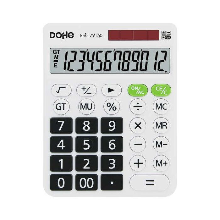 Dohe Calculadora de Sobremesa Grande 12 Digitos - Pantalla Reclinada - Teclas de Gran Formato - Raiz Cuadrada, Gran Total, Recup