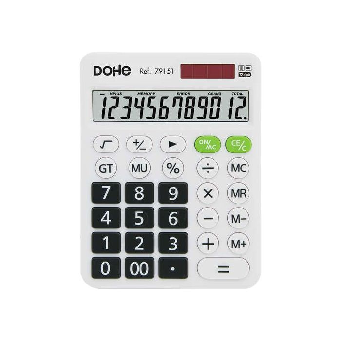 Dohe Calculadora Electronica de 12 Digitos - Pantalla Reclinada - Alimentacion Solar y a Pilar - Apagado Automatico - Teclas de
