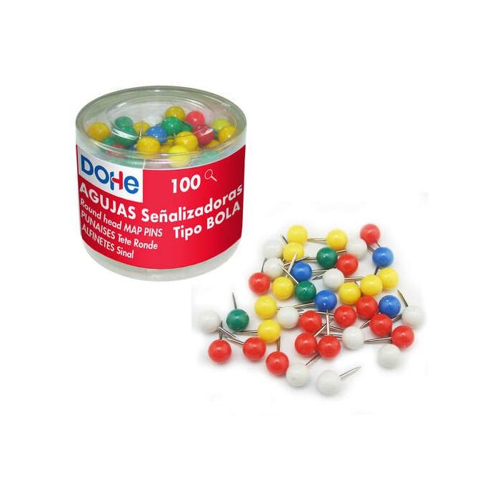 Dohe Caja de 100 Agujas de Señalizacion - Cabeza de Plastico y Punta Metalica de Primera Calidad - Colores Surtidos