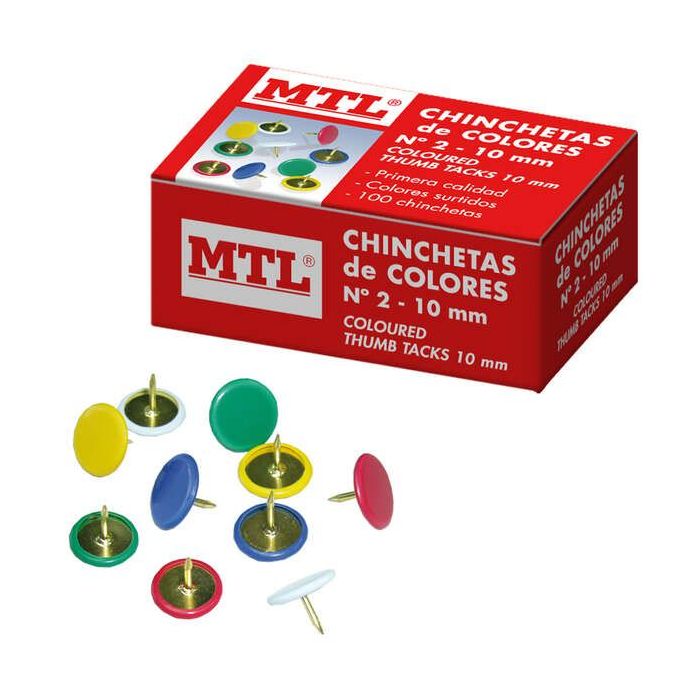 Dohe Caja de 100 Chinchetas de Colores Surtidos del Nº2 - Fabricadas con Materiales de Gran Resistencia y Calidad