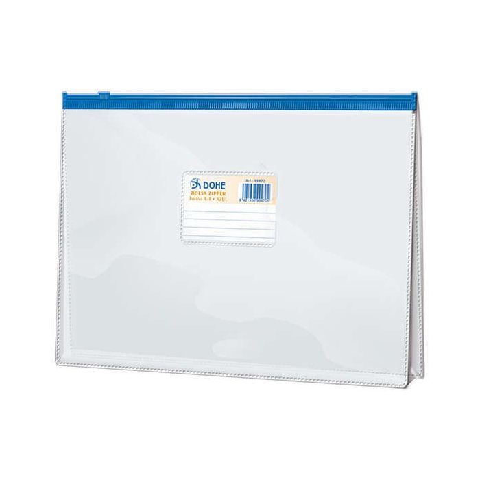 Dohe Bolsa Zipper Apaisada PVC Transparente 200 Micras - Tamaño Folio - Apertura Superior - Cierre Zip Hermetico