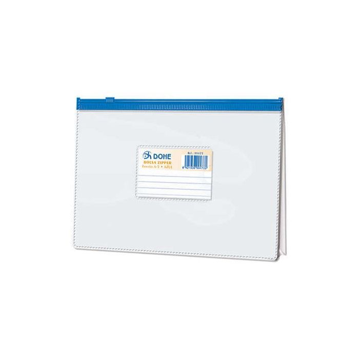 Dohe Bolsa Zipper Apaisada PVC Transparente 200 Micras - Tamaño A5 - Apertura Superior - Cierre Zip Hermetico