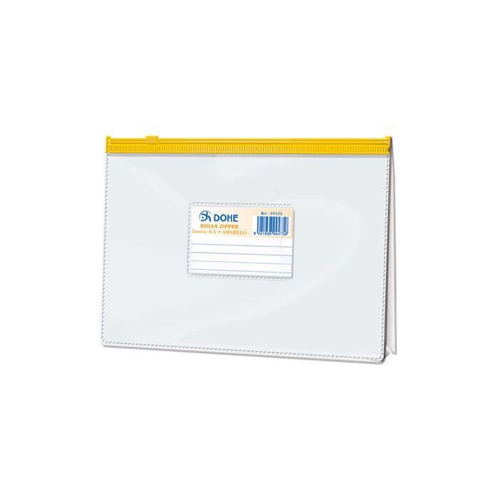 Dohe Bolsa Zipper Apaisada PVC Transparente 200 Micras - Tamaño A5 - Apertura Superior - Cierre Zip Hermetico