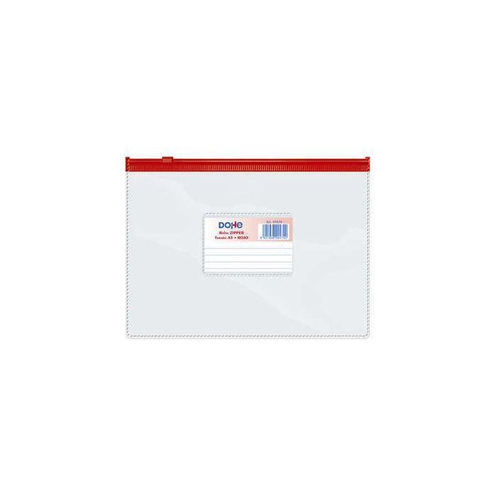 Dohe Bolsa Zipper Apaisada PVC Transparente 150 Micras - Tamaño A5 - Apertura Superior - Cierre Zip Hermetico