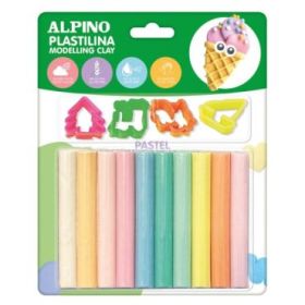 Alpino Pack con 10 Barras de Plastilina 17gr + 4 Moldes - Muy Flexible - Pueden Mezclarse - Sin Gluten - Colores Pastel Surtidos