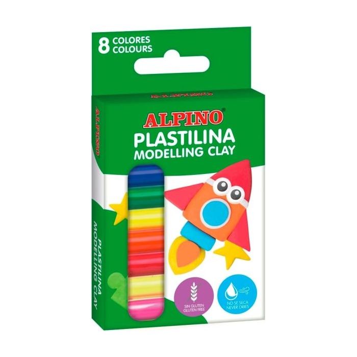 Alpino Pack con 8 Barras de Plastilina 12gr - Muy Flexible - Pueden Mezclarse - Sin Gluten - Colores Surtidos