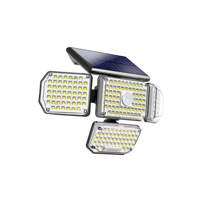 Elbat Foco Solar Cuadruple con Sensor LED 430lm - Sensor de Movimiento de 3 - 5m - Panel Solar Integrado 5.5V, 1.5W - Bateria 3.