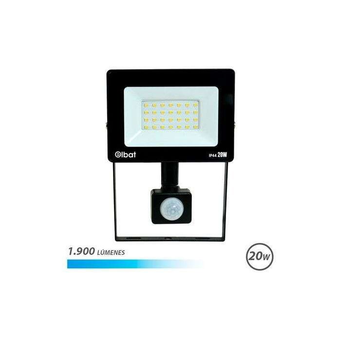 Elbat Foco LED con Sensor de Movimiento - Potencia: 20W - Lumenes: 1900 - Luz Fria 6.500K - Vida Util: 30.000 - 50.000 Horas - A