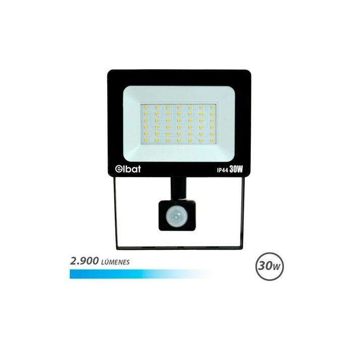 Elbat Foco LED con Sensor de Movimiento - Potencia: 30W - Lumenes: 2900 - Luz Fria 6.500K - Vida Util: 30.000 - 50.000 Horas - A