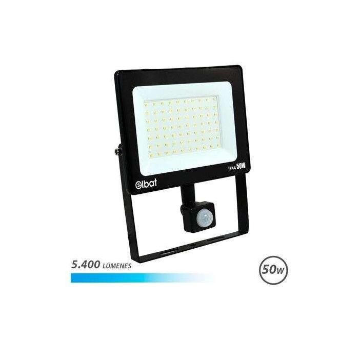Elbat Foco LED de 50W - Potencia: 50W - Lumenes: 5400 - Sensor de Movimiento - 6.500K Luz Fria - 30.000 - 50.000 Horas de Vida -