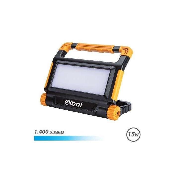 Elbat Foco Recargable 15W - Luz Fria, 6000K - 1400 Lumenes - Bateria 3.7V / 5000Mah - Recargable con Cable USB - Cable de Carga