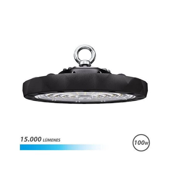 Elbat Lampara LED UFO de Techo - Potencia: 100W - Lumenes: 15000 - Luz Fria: 6500K - Ac 100-240V - Diametro: 24,9cm - Angulo aju