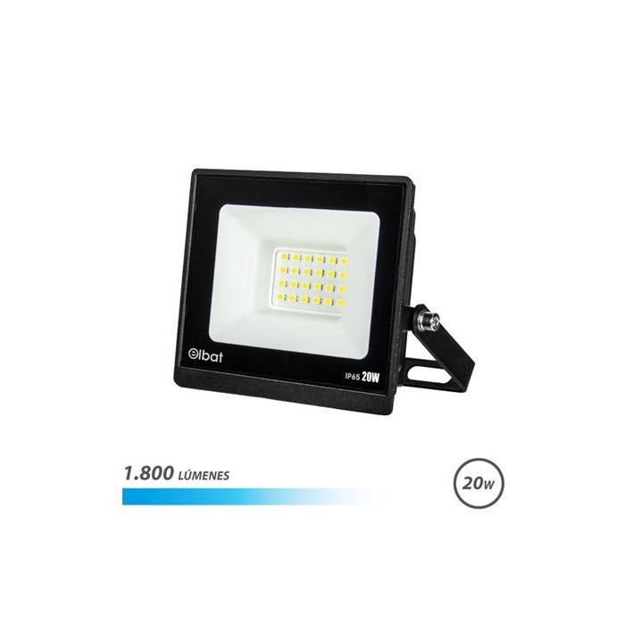 Elbat Foco LED Serie Super Slim 20W - 1800 Lumenes - 6500K Luz Fria - IP65 Para Uso en Exterior