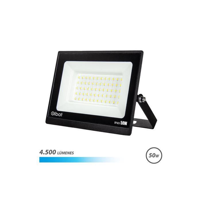Elbat Foco LED Serie Super Slim 50W - 4500 Lumenes - 6500K Luz Fria - IP65 Para Uso en Exterior