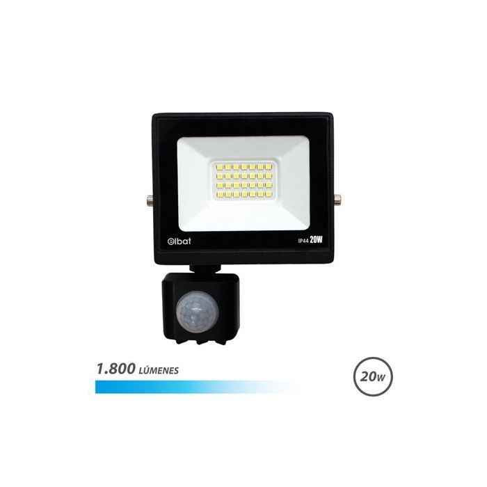 Elbat Serie Slim Foco LED 20W con Sensor de Movimiento -  1800 Lumenes - 6500K Luz Fria - IP44