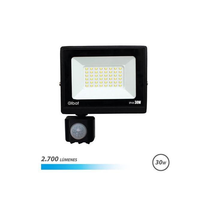 Elbat Serie Slim Foco LED 30W con Sensor de Movimiento -  2700 Lumenes - 6500K Luz Fria - IP44