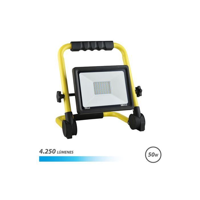 Elbat Foco LED con Soporte Plegable 50W - 4250 Lumenes - 6500K Luz Fria - Cable de 1.50m - IP65 para Uso en Exterior