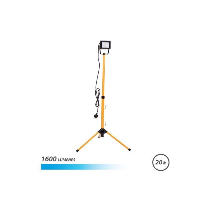 Elbat Foco LED con Tripode 20W - 1600 Lumenes - 6500K Luz Fria - Cable de 3m - IP65 para Uso en Exterior