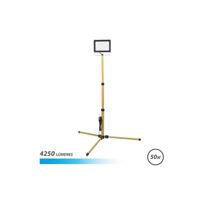 Elbat Foco LED con Tripode 50W - 4250 Lumenes - 6500K Luz Fria - Cable de 3m - IP65 para Uso en Exterior