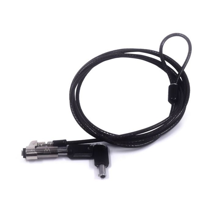 Ewent Cable de Seguridad para Portatiles con Ranura Nano - Candado de Llave - Cable de Acero - Cobertura de Vinilo - 1.8m de Lon