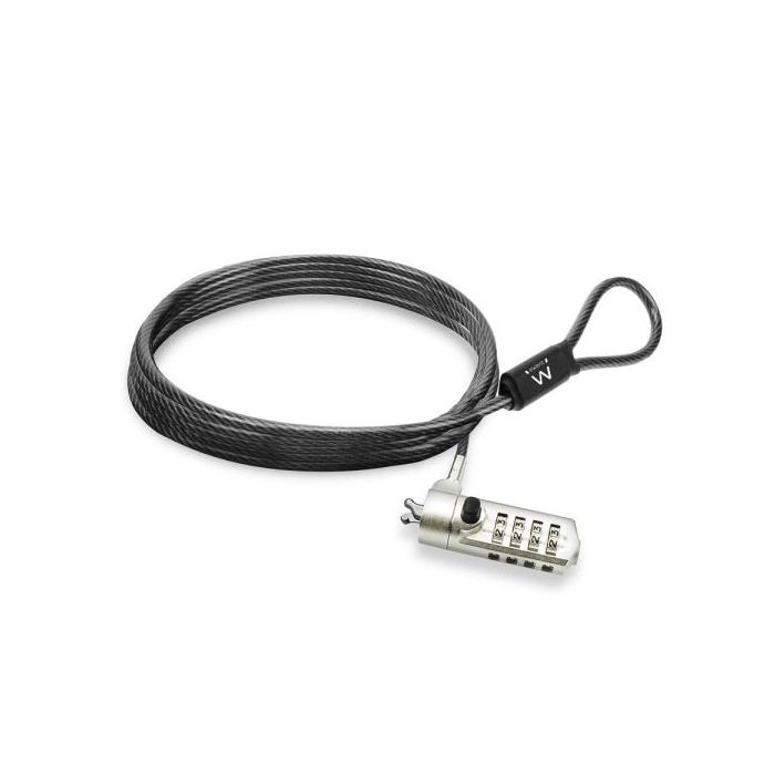 Ewent Cable de Seguridad para Portatil - Candado de Combinacion Numerica - Cable de Acero - 1.5m de Longitud - Color Negro