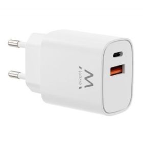 Ewent EW1326 Cargador GaN 30W - 1xUSB-C PD3.0 QC3.0 - 1xUSB-A QC3.0 - Color Blanco