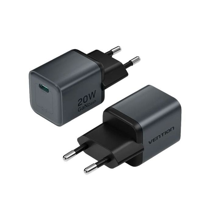 Vention Cargador de Pared - 20W - GaN - USB-C - Power Delivery 3.0 - Qualcomm 3.0 - Carga Rapida - Color Gris