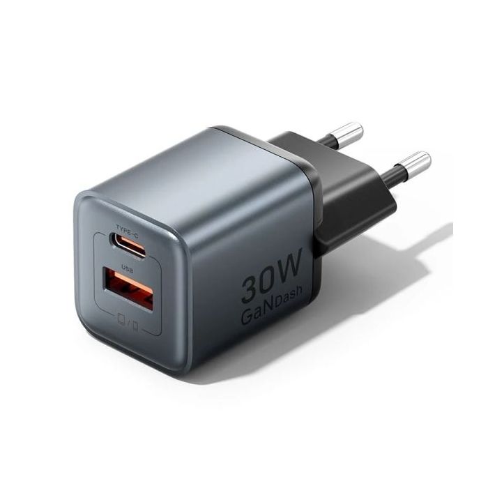 Vention Cargador de Pared - 30W - GaN - USB-C - USB-A - Carga Rapida - Tecnologia PPS - Color Gris