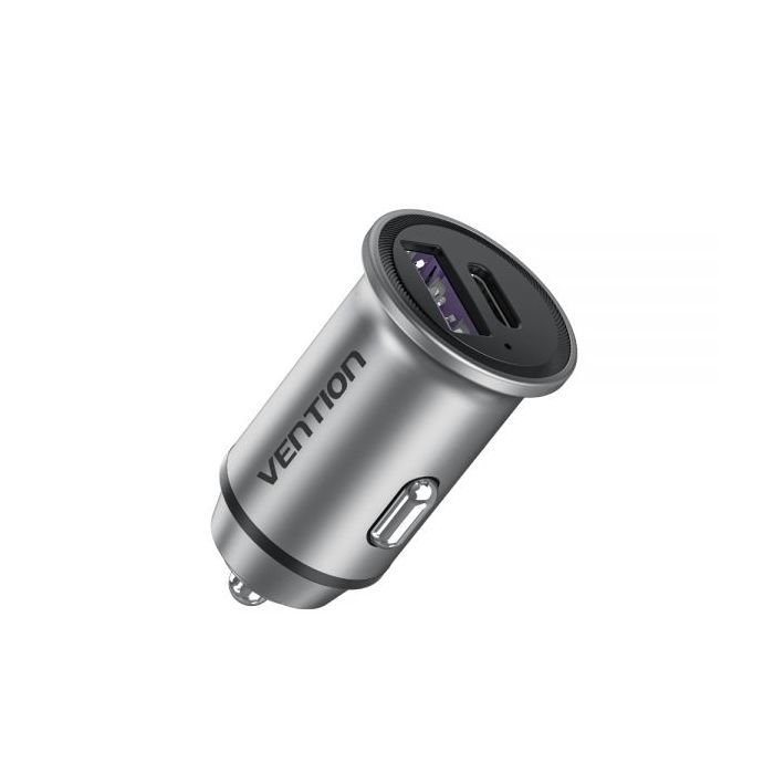 Vention Cargador de Coche 30W 2xUSB (A+C) QC4.0 5A - Diseño Mini - Aluminio Gris