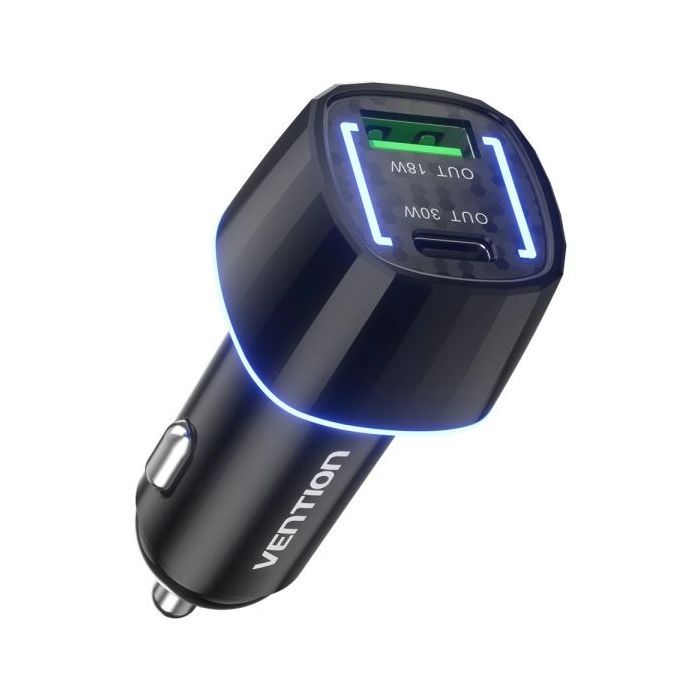 Vention Cargador de Coche para Smartphone - 48W - USB-C - USB-A - Power Delivery 3.0 - Qualcomm 3.0 - Color Negro