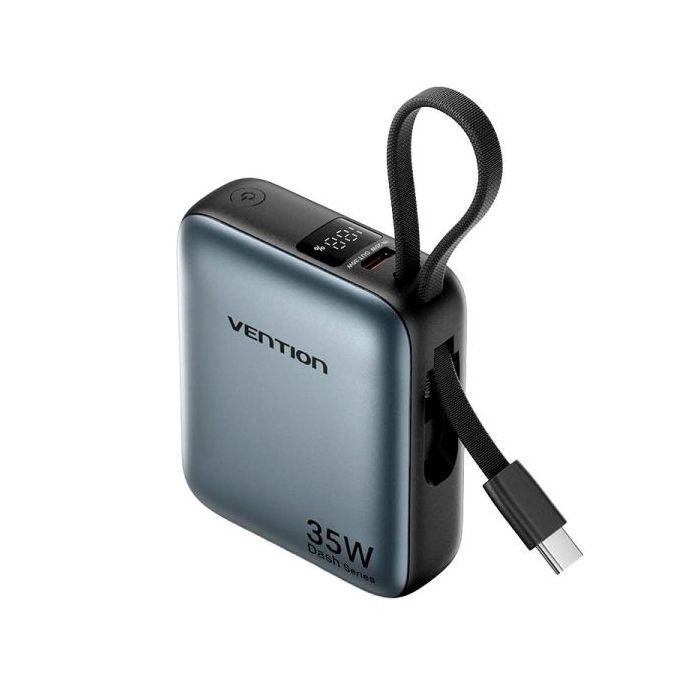 Vention Mini Powerbank de 10000mAh - Potencia de Salida hasta 35W - Cable USB-C Integrado - Power Delivery - Tecnologia PPS - Co