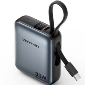 Vention Mini Powerbank de 10000mAh - Potencia de Salida hasta 35W - Cable USB-C Integrado - Power Delivery - Tecnologia PPS - Co
