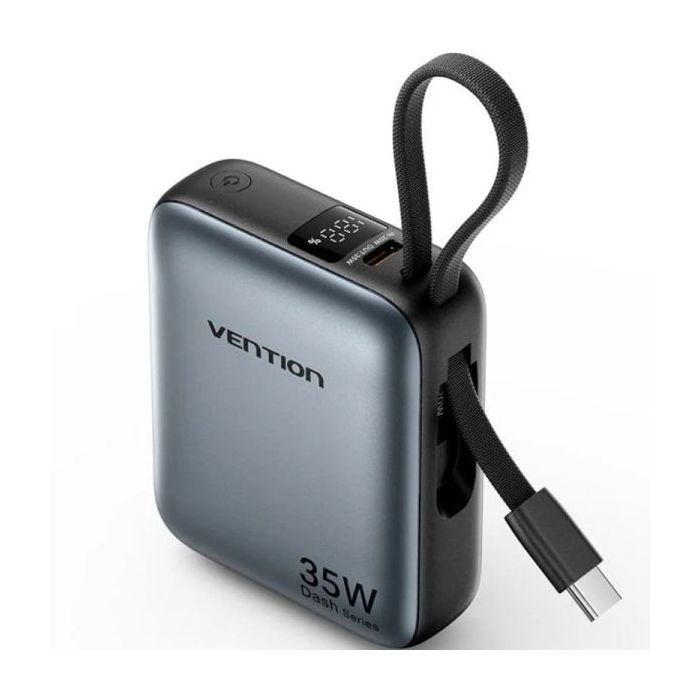 Vention Mini Powerbank de 10000mAh - Potencia de Salida hasta 35W - Cable USB-C Integrado - Power Delivery - Tecnologia PPS - Co