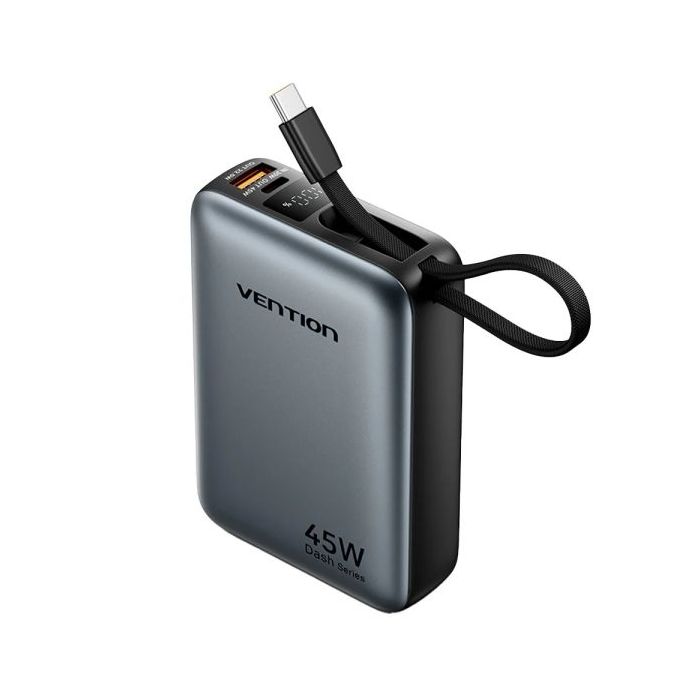 Vention Mini Powerbank de 20000mAh - Potencia de Salida hasta 45W - Cable USB-C Integrado - Power Delivery - USB-A - Tecnologia