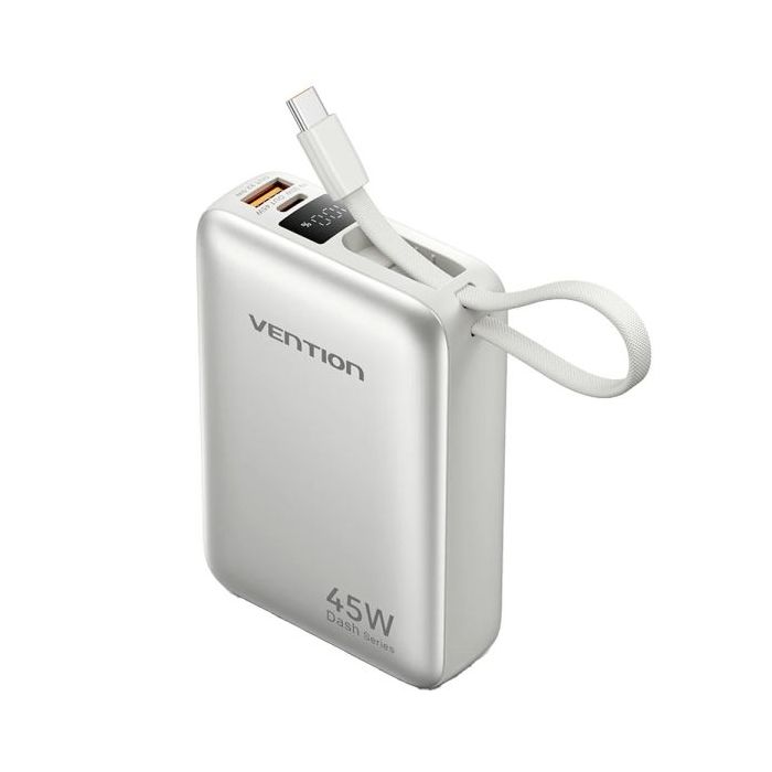 Vention Mini Powerbank de 20000mAh - Potencia de Salida hasta 45W - Cable USB-C Integrado - Power Delivery - USB-A - Color Gris